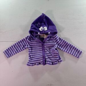 Truly Scrumptious Purple Striped Baby Size NB Ruffle Bottom Snap Monster Hooded
